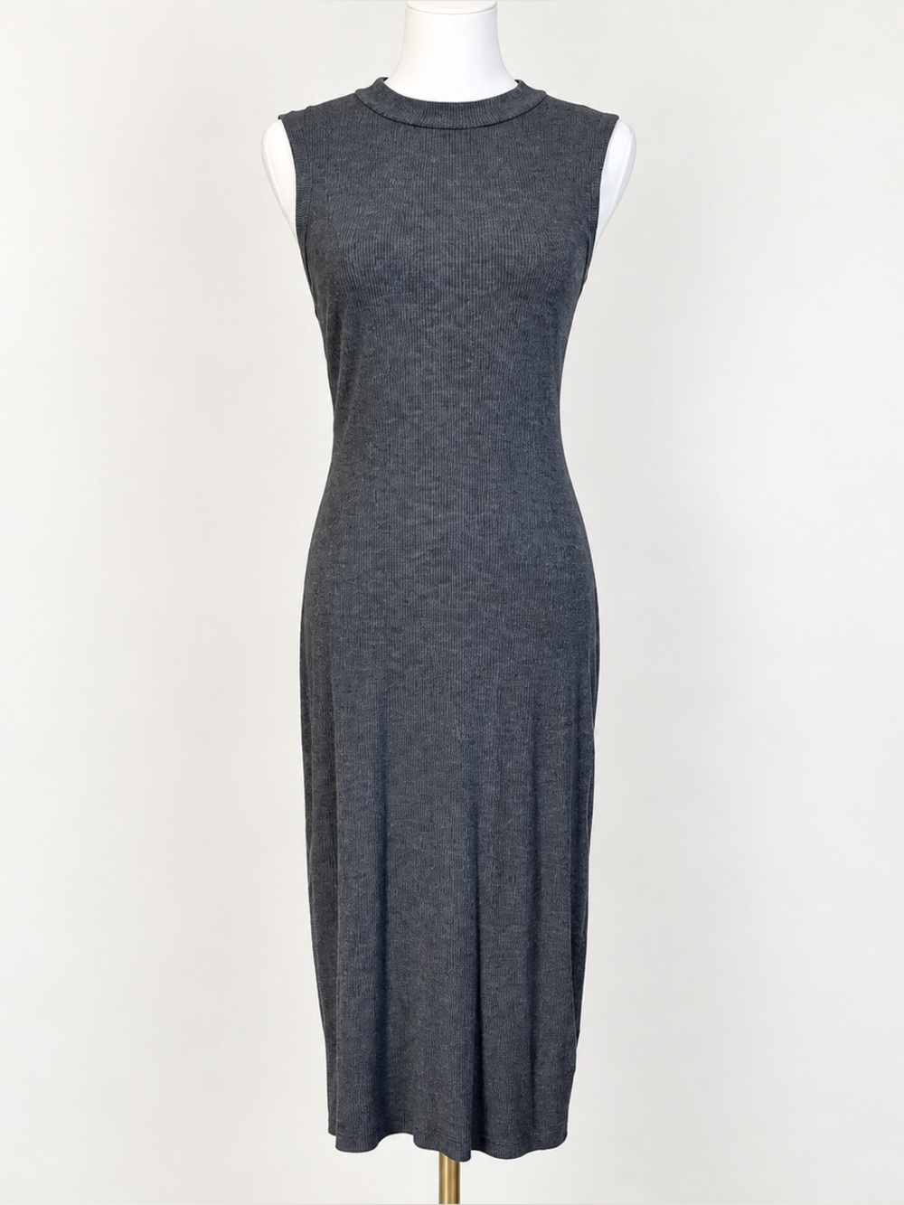 Fashion Nova Gray Ribbed Sleeveless Midi Dress Large Bodycon Stretch